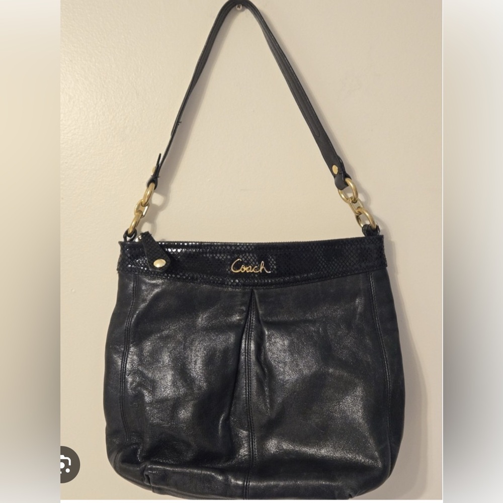 Coach Black Leather Shoulder Bag with Gold Accents